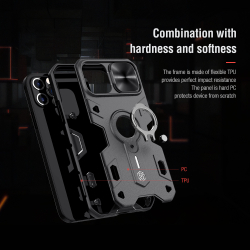 Чехол для телефона iPhone 12 Pro Max от Nillkin серии CamShield Armor Case с кольцом и металлической защитной шторкой для задней камеры