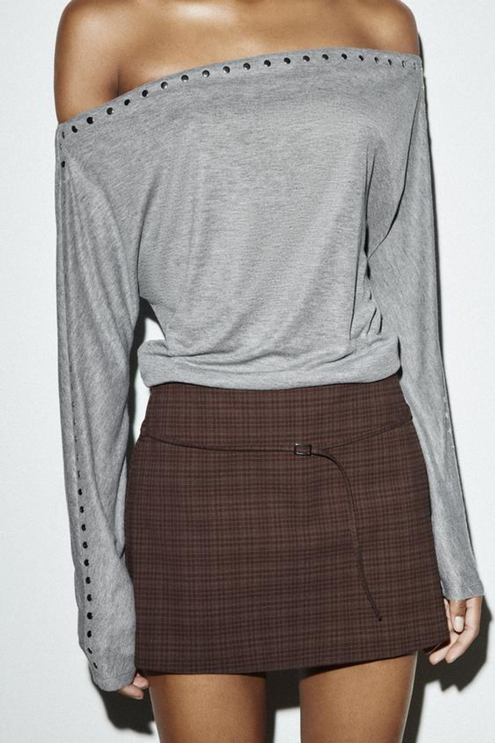 ZARA ЮБКА-ШОРТЫ С РЕМНЕМ, СЕРО-ГРАНАТОВЫЙ