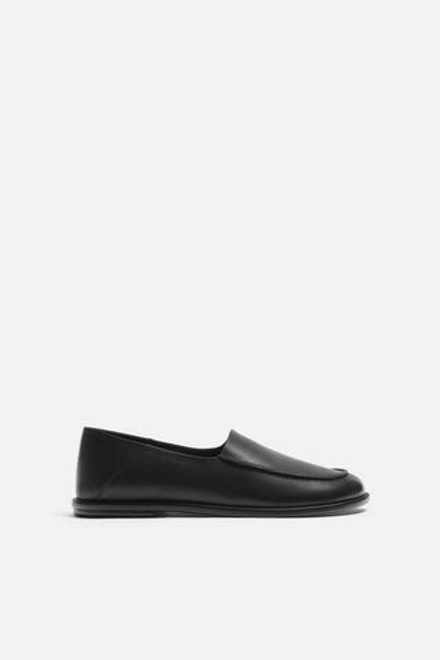 ZARA КОЖАНЫЕ ЛОФЕРЫ, ЧЕРНЫЙ