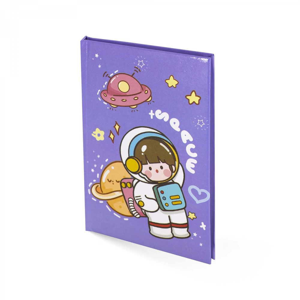 Блокнот в футляре, 14,5 см * 20,5 см, 7БЦ, Alingar, ламинация, замочек, вн.блок с дизайном, в линию, 45 л., "Оранжевая планета"