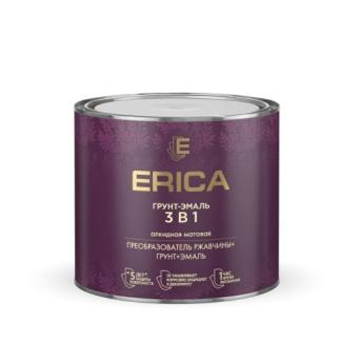 Грунт-эмаль 3в1 по ржавчине Erica матовая черная 1,8кг
