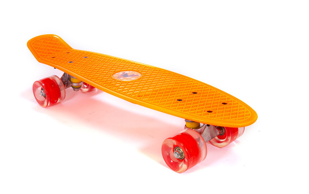 Скейтборд TRIX мини 22" 56 см , пластик, подвеска-алюм., колеса светящиеся PU 45х60 мм красные, ABEC 7, оранжевый