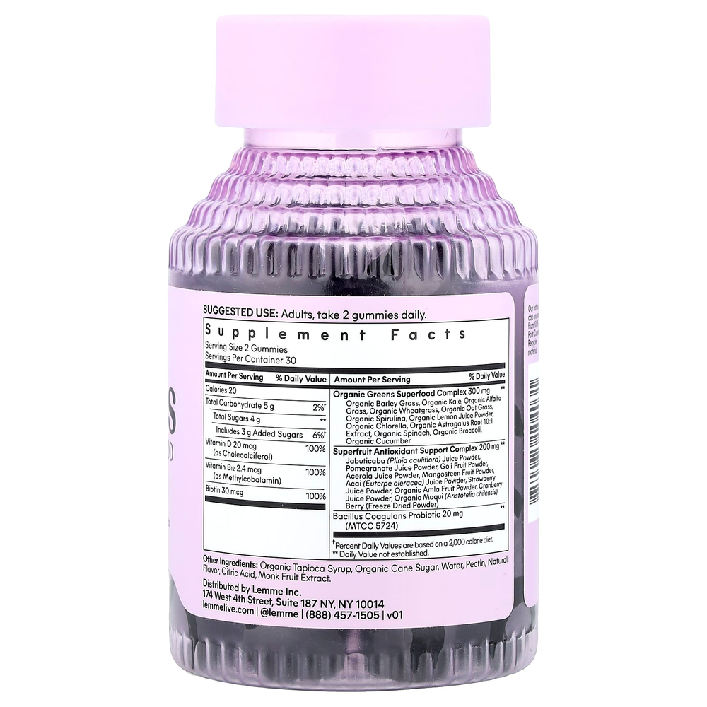 Lemme, Greens, суперфуды для ежедневного приема, со вкусом ягод и зелени, 60 жевательных таблеток