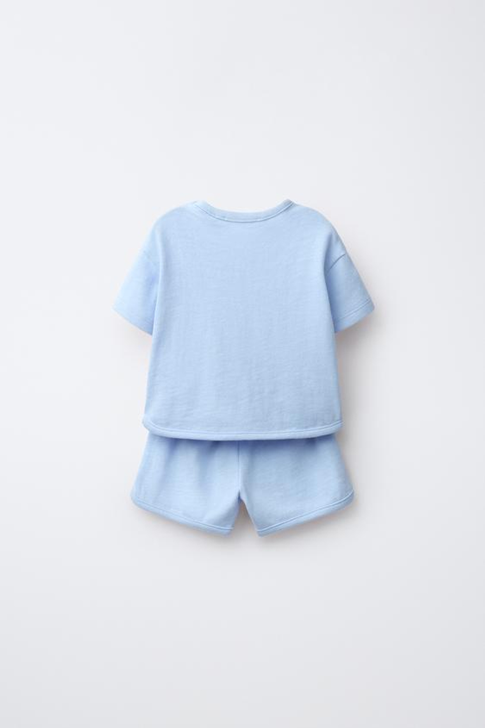 ZARA КОМПЛЕКТ ИЗ ФУТБОЛКИ И ШОРТОВ-БЕРМУДОВ ИЗ ПРЯЖИ ФЛАМЕ, ГОЛУБОЙ