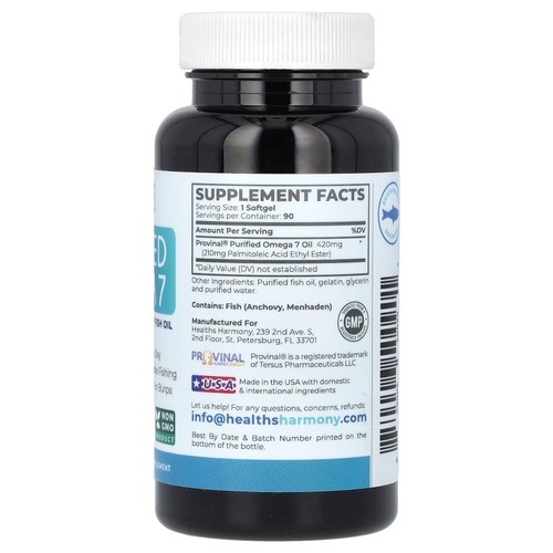 Healths Harmony, очищенная омега-7, 90 мягких таблеток