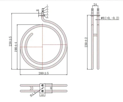 ТЭН для нагревателей и тепловых пушек 2 кВт (2000 Вт), 220 В, круглый d 230 мм, с контактами