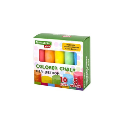 Мел д/асфальта цветной 10 штук 5цветов BRAUBERG KIDS, картонная упаковка