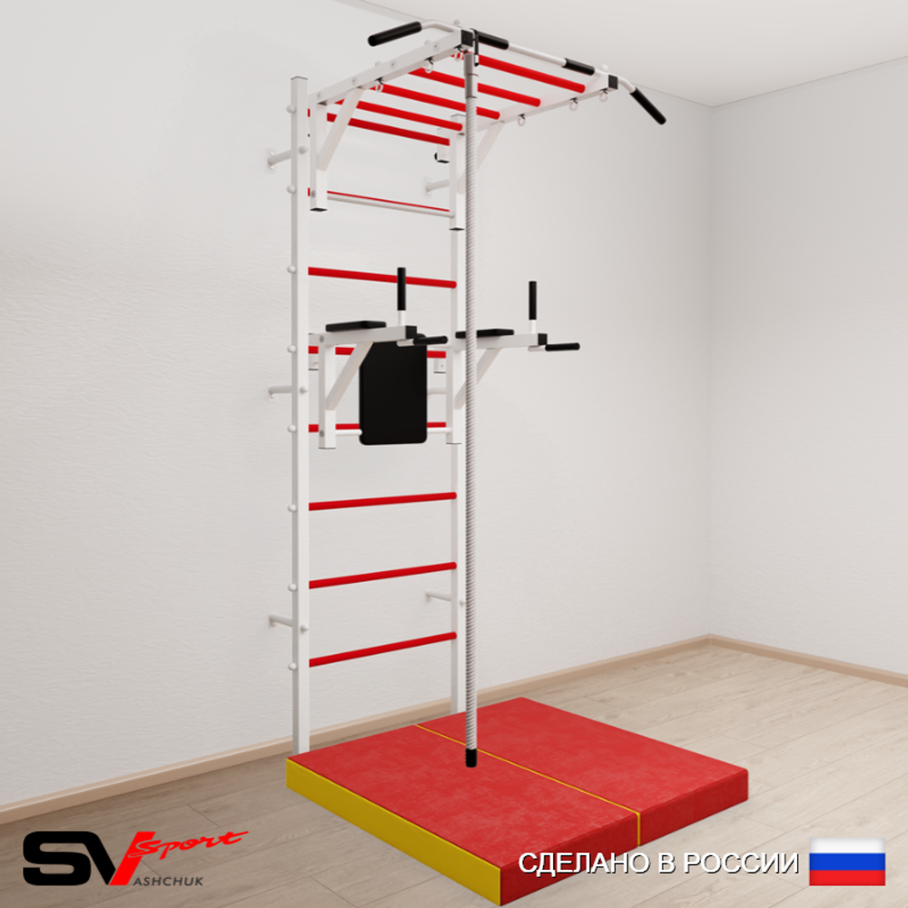 Шведская стенка Sv Sport усиленная 6404 (Турник рукоход/Брусья/Канат/Мат 1м)