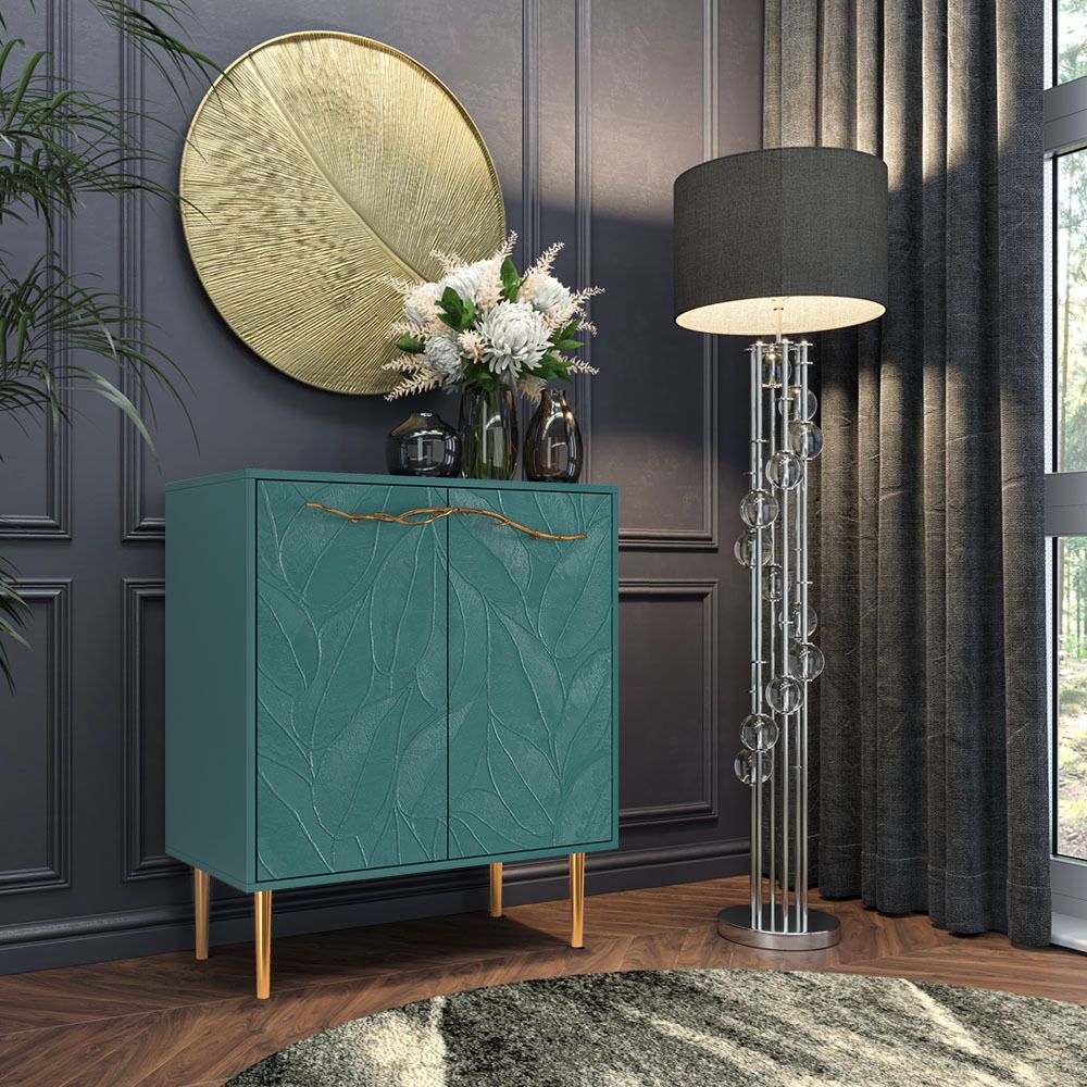 Комод Арт Колор leaves Стайл Голд с 2 полками Пастельно-синий