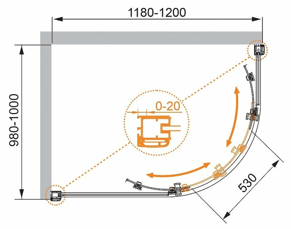 Душевой уголок Cezares Anima 120x100 L ANIMA-W-RH-2-120/100-C-Cr-L профиль Хром стекло прозрачное