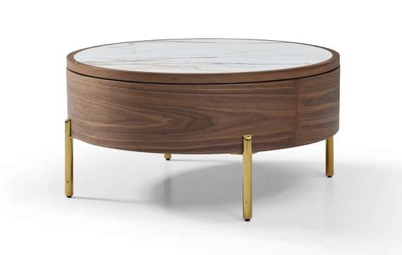 Журнальный столик Slide Ø80х40 см со сдвижной столешницей, белая керамика