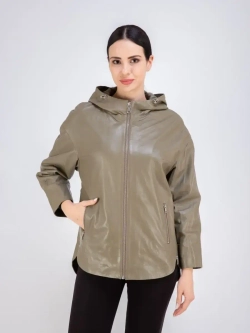 Куртка кожаная натуральная оверсайз с капюшоном