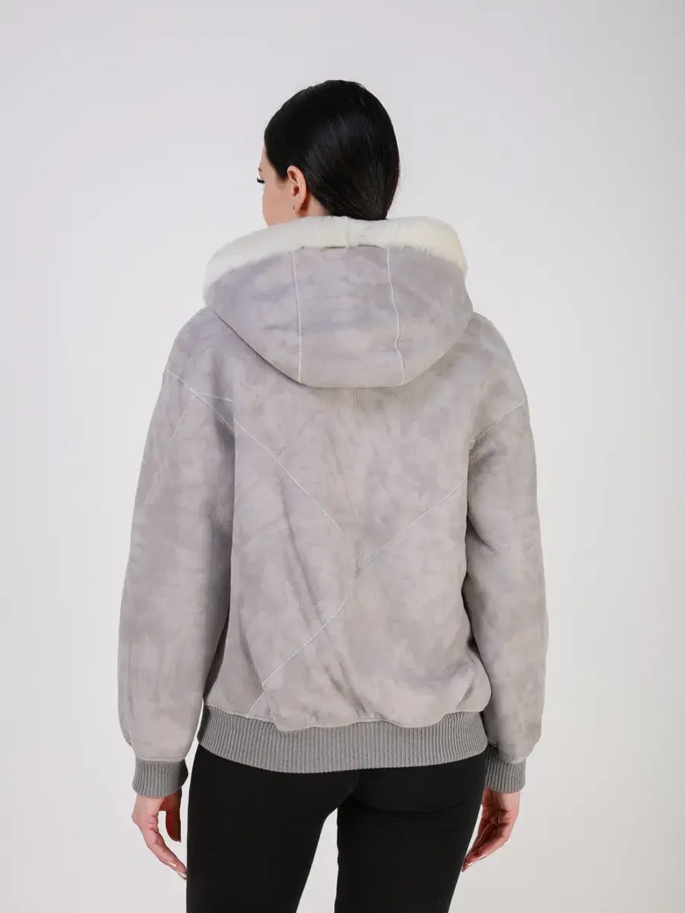 Двусторонняя дубленка зимняя шуба натуральная с капюшоном