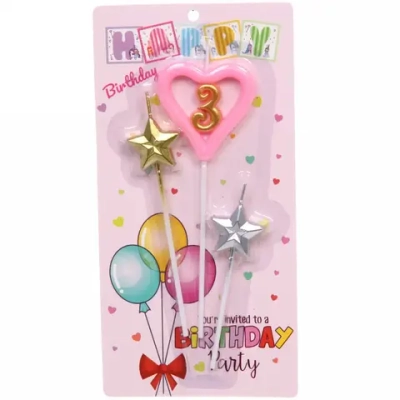 Свечи для торта Цифра Звёздный праздник «3», розовый