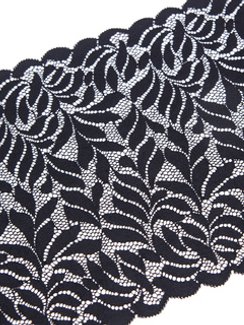 03-260 Кружево эластичное 20 см, листочки, черный 170