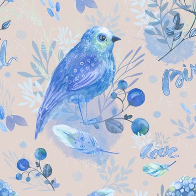 Синяя птица на персиковом