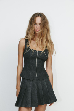 ZARA ТОП ИЗ МЯГКОЙ ТКАНИ С ЗАСТЕЖКОЙ-МОЛНИЕЙ, ТЕМНО-СЕРЫЙ