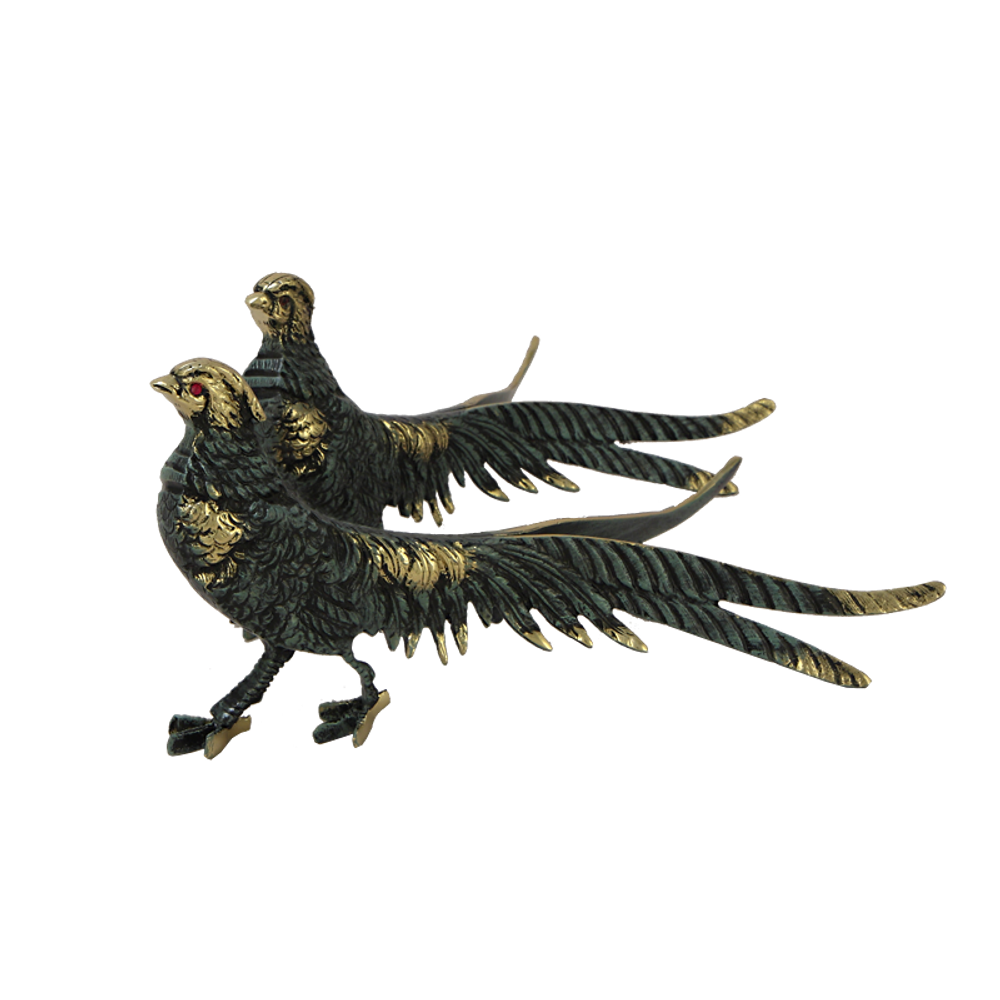 Bello De Bronze Статуэтка Фазаны пара, бронза с покрытием "с синим отливом"