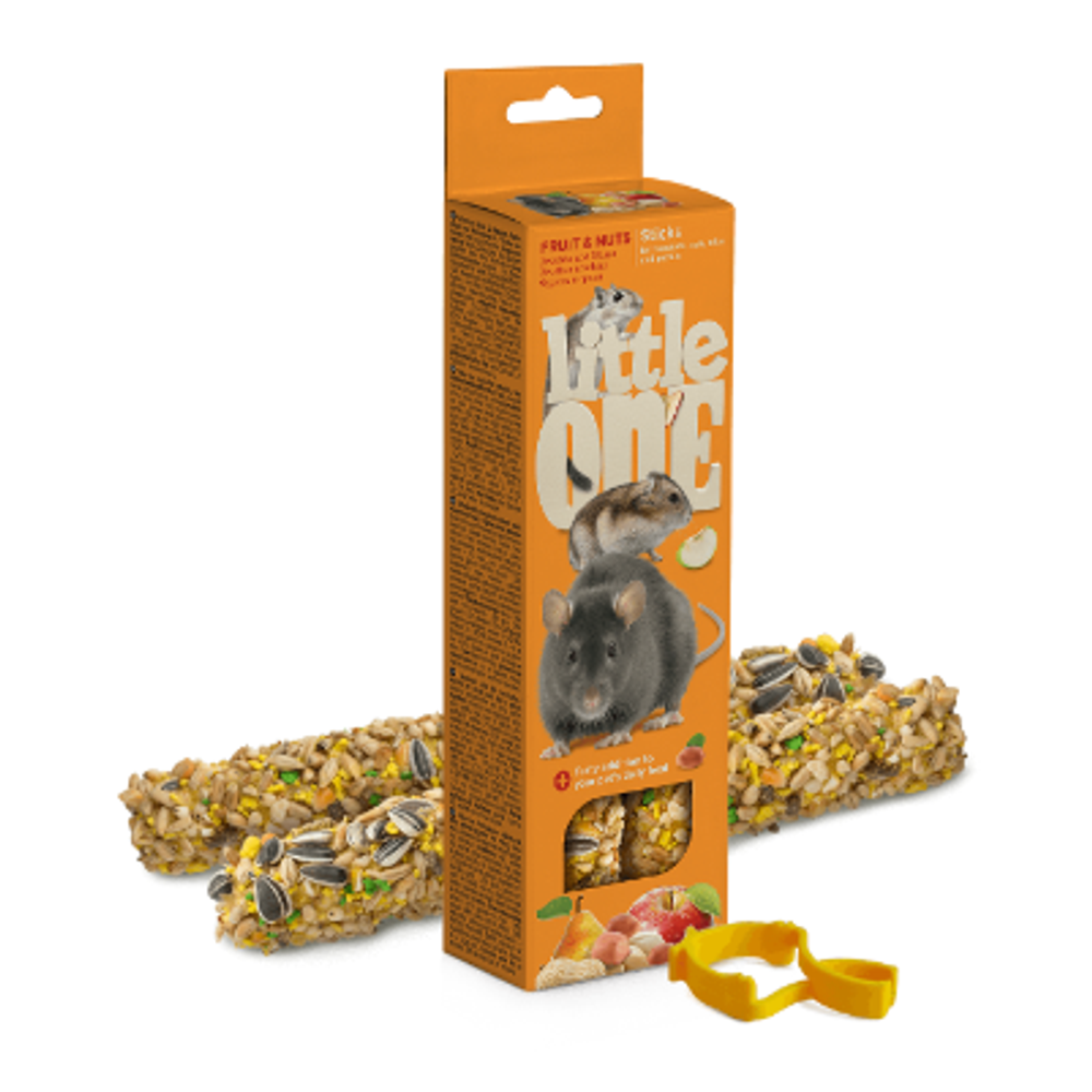 Little one палочки для хомяков, крыс, мышей и песчанок с фруктами и орехами, 2х60г