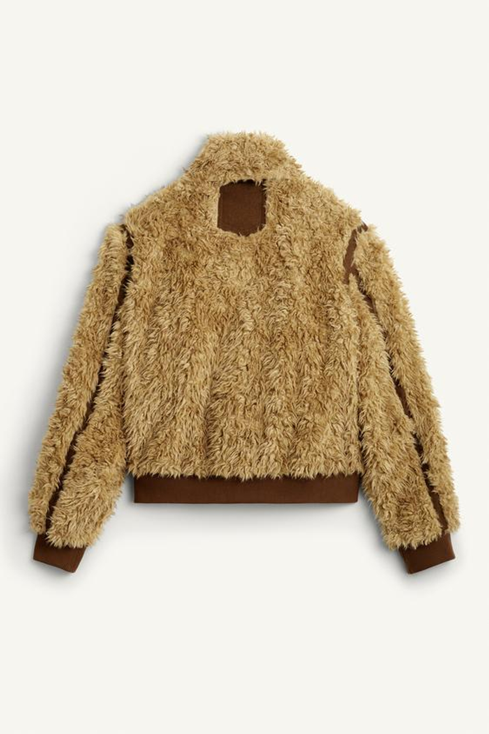 ZARA УКОРОЧЕННАЯ КУРТКА ИЗ ТКАНИ С ЭФФЕКТОМ ОВЧИНЫ, МЯГКИЙ КАШТАНОВЫЙ