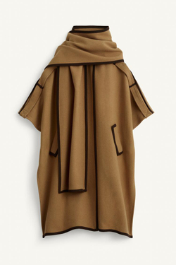 ZARA КАШЕМИРОВОЕ ПАЛЬТО, ТАБАЧНЫЙ