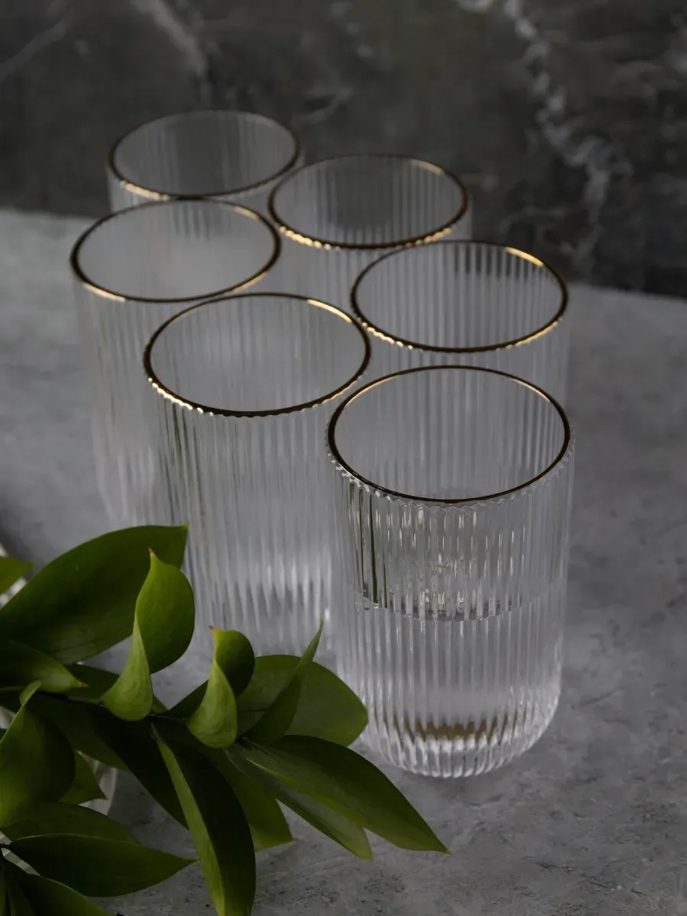 Набор бокалов для воды, 450мл. 6 шт. с золотой каймой