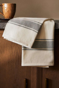 ZARA HOME ПОЛОСАТОЕ КУХОННОЕ ПОЛОТЕНЦЕ ИЗ ХЛОПЧАТОБУМАЖНОЙ МАХРОВОЙ ТКАНИ, БЕЖЕВЫЙ
