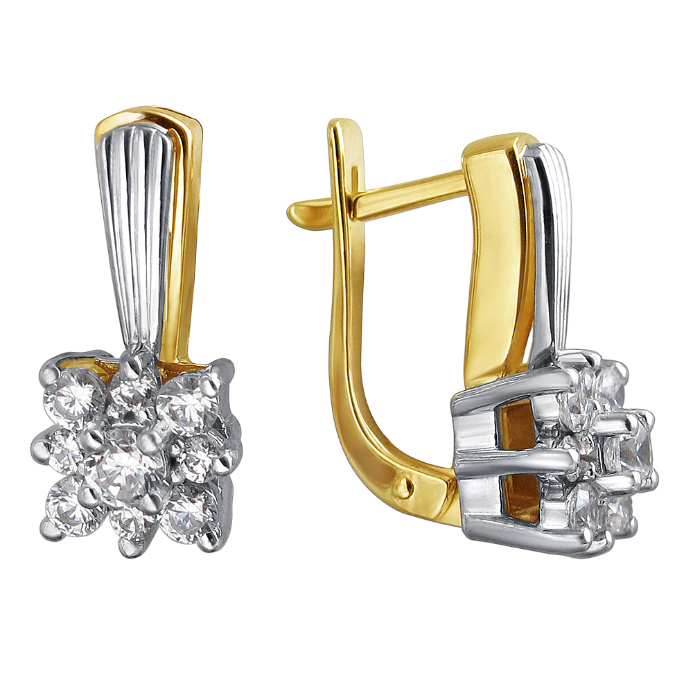 Серьги с фианитом из комбинированного золота 585 пробы JA-S-1611728Ж