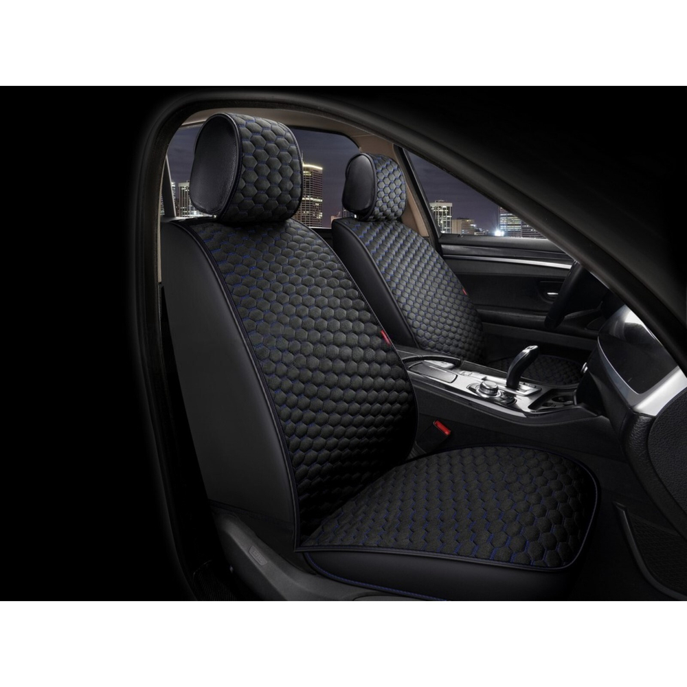 Накидки сидений Перед CarFashion (2шт) -Фронт «SOTA FRONT» 26216 -Экокожа+Велюр черный/черный/синий