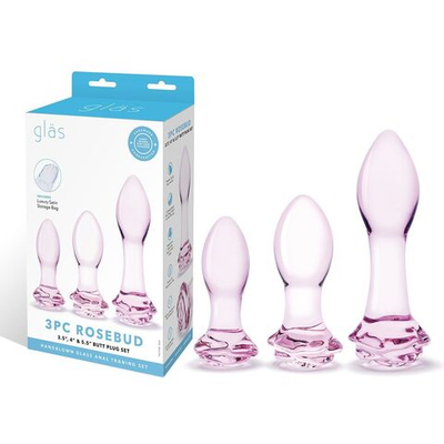 Набор из 3 стеклянных анальных пробок Rosebud Butt Plug Set (Цвет: прозрачный)