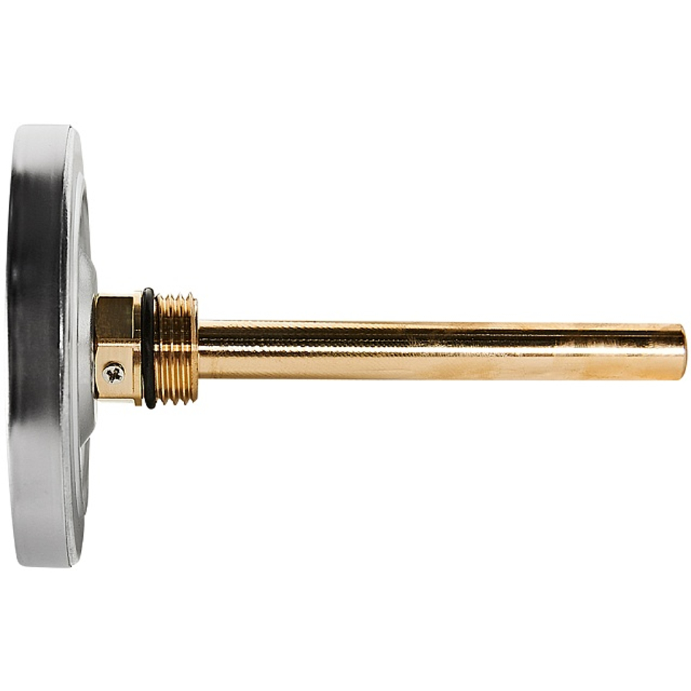 Термометр биметаллический аксиальный STOUT - 1/2" (D80 мм, шкала 0-120°C, с гильзой 100мм)