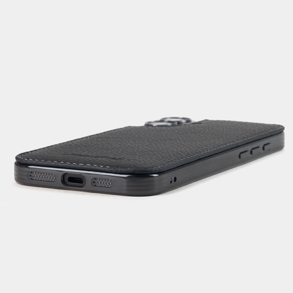 Чехол для iPhone 16 Plus из кожи теленка, черного цвета