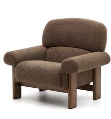 Кресло Cabana из серо-коричневого букле с ножками в отделке под орех