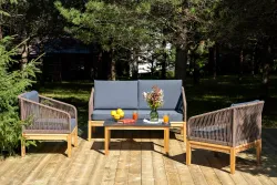 "Канны" лаунж-зона 4-местная из роупа со столиком "Канны" (серый гранит), основание дуб, роуп коричневый