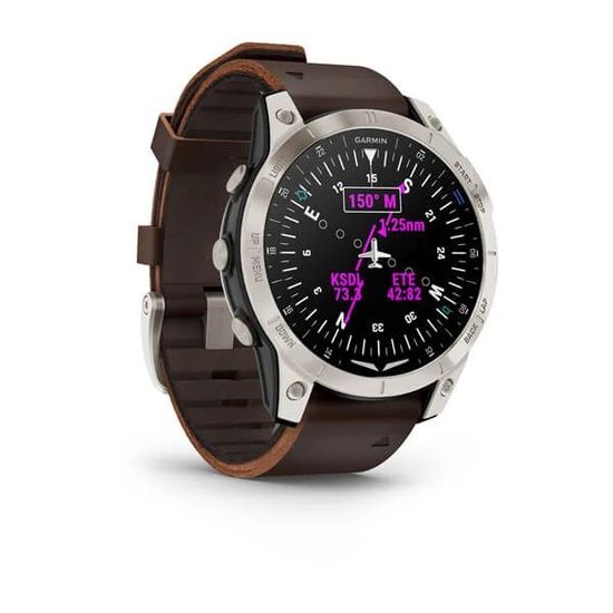 Умные авиационные часы Garmin D2™ Mach 1 с кожаным ремешком Оксфорд коричневого цвета