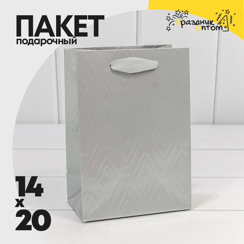 Пакет подарочный 14х20х8см Премиум "Элегант" (Серебряный)