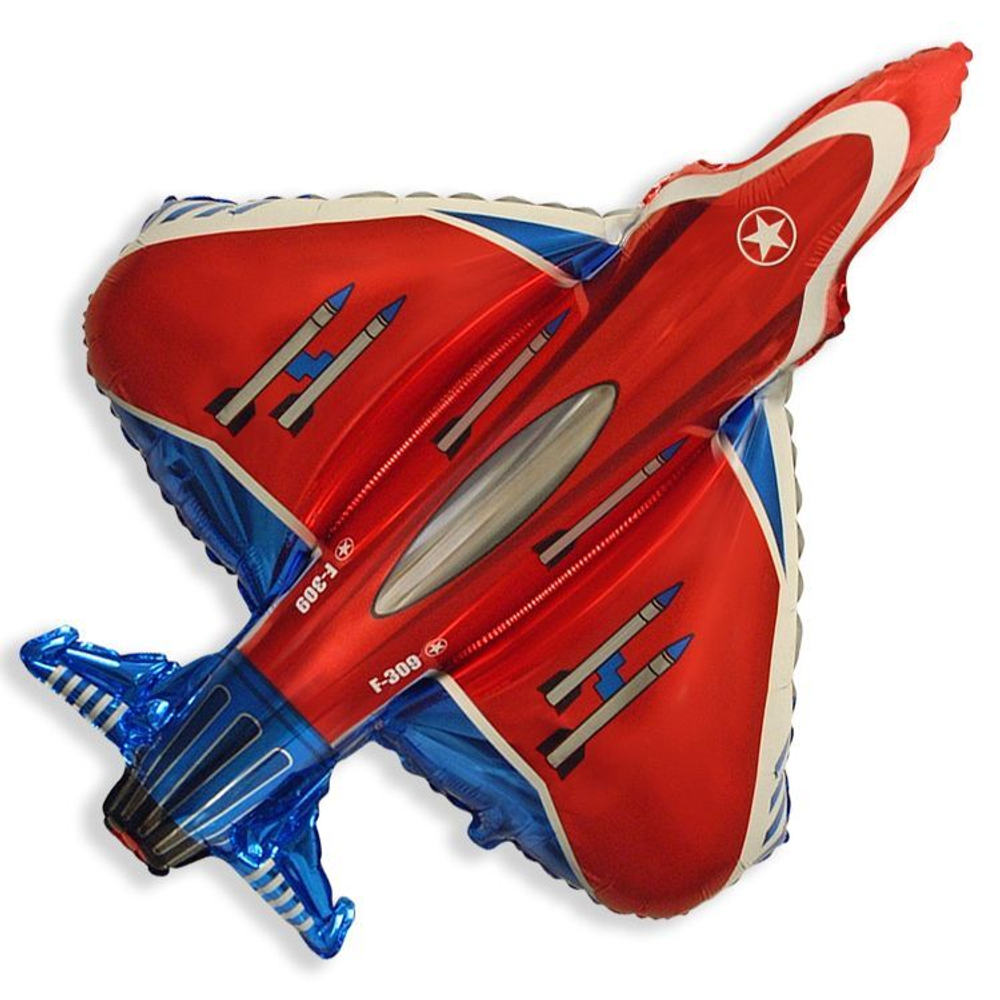 Воздушный шар фольгированный, 1шт., М39/97см, Flexmetal "Супер истребитель. Красный"