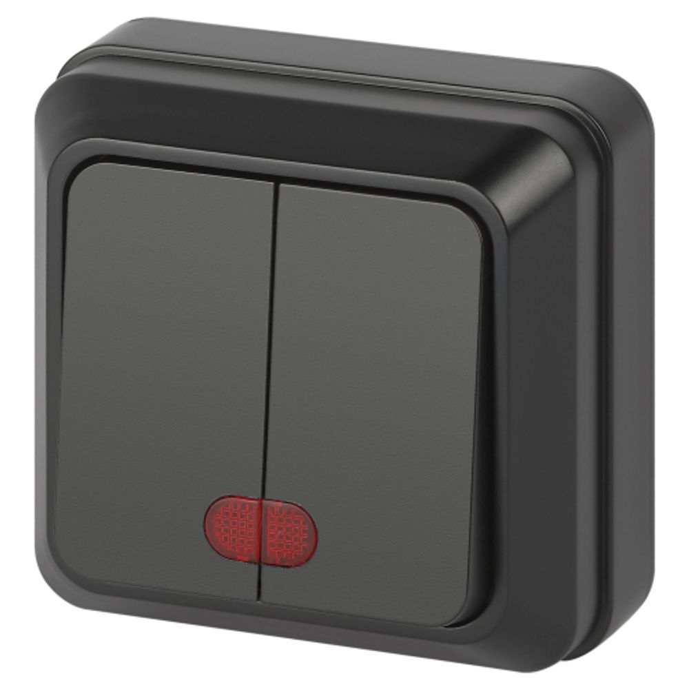 Выключатель Intro Quadro 2-105-05 двойной с подсветкой 10А-250В IP20 ОУ антрацит | Intro