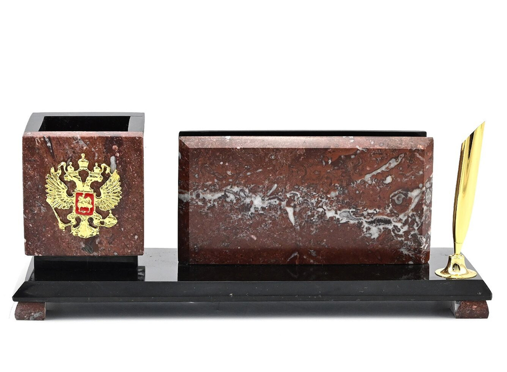 Письменный прибор из змеевика и креноида малый с гербом, 250*80*90 мм.