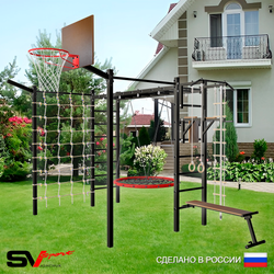 Уличная шведская стенка Sv Sport рукоход с комплектом турник прямой 2шт У5267.1К (Турник/Брусья/Скамья/Гнездо 100см/Щит баскет/Кронш бокс/Канат/кольца/лестница/Сетка)