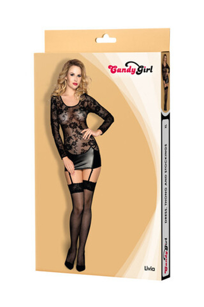 Платье wetlook с пажами Candy Girl Livia, XL (Цвет: черный)