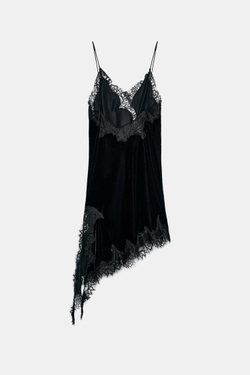 ZARA БАРХАТНОЕ ПЛАТЬЕ С КРУЖЕВОМ — ZW COLLECTION, ЧЕРНЫЙ