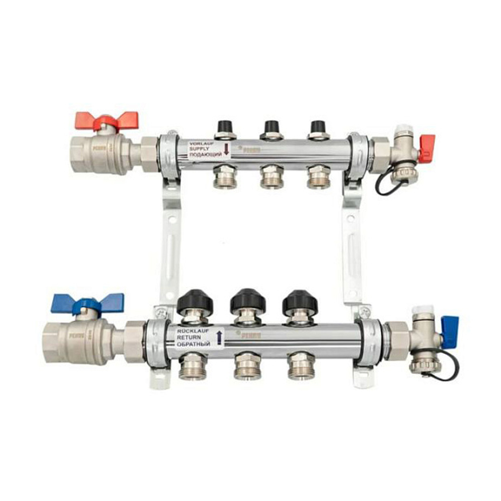Коллекторная группа для радиаторного отопления РЕХАУ HKV - 1" на 3 контура 3/4"EK (нерж.сталь)