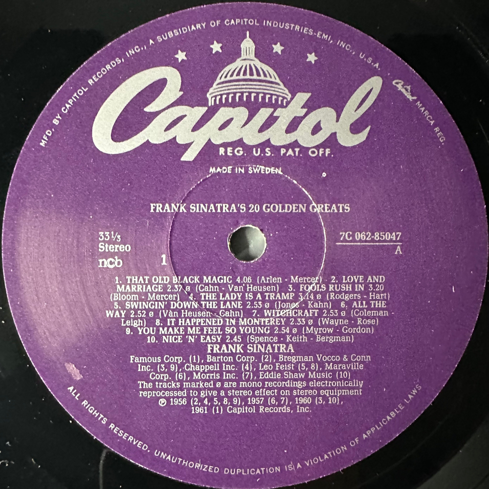 Frank Sinatra ‎– Twenty Golden Greats (Швеция)