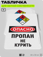 Табличка для частной территории "Опасно, пропан", на дом, для участка, организаций и частных территорий, предупреждающая, 40х30 см, Silver Plane x Айдентика Технолоджи