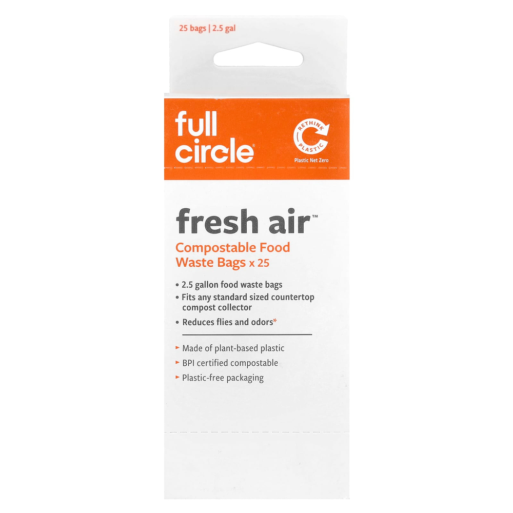 Full Circle, Fresh Air ™, компостируемые пакеты для пищевых отходов, без запаха, 25 пакетов