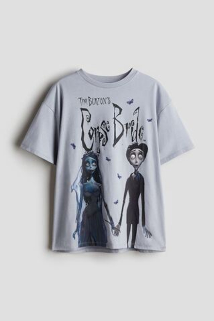 H&M Футболка оверсайз с принтом, серый