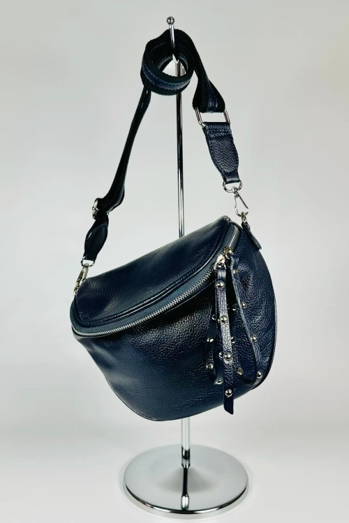 Женская кросс-боди сумка из натуральной кожи темно-синего цвета