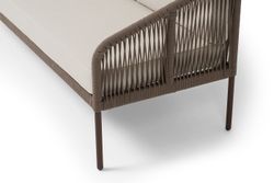 "Канны" диван 3-местный плетеный из роупа, каркас алюминий коричневый (RAL8016) муар, роуп коричневый круглый, ткань бежевая 15052