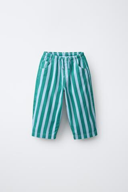 ZARA БРЮКИ-БАЛЛОНЫ ИЗ ХЛОПКА И ЛЬНА В ПОЛОСКУ, РАЗНОЦВЕТНЫЙ